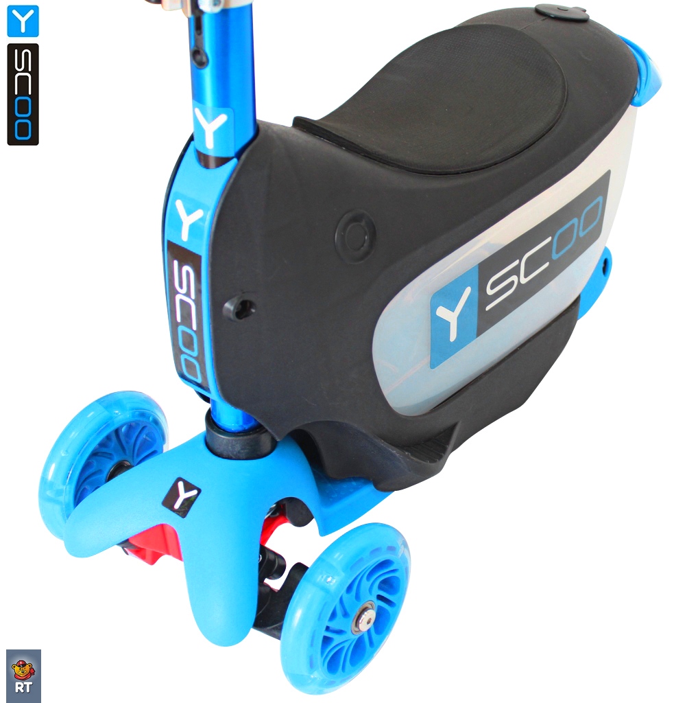 Каталка-самокат 3 в 1 Y-Scoo Mini Jump&Go, голубой, со светящимися колесами  